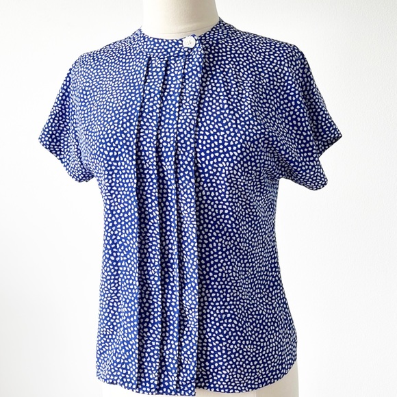 Vintage Polka Dots Button Down Pleated Blouse - Picture 6 of 15